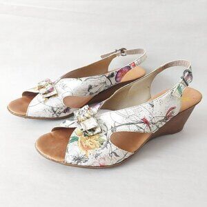 Rieker Women Floral Wedge Sandals Size 41 EU Leather Comfort Adjustable Buckle